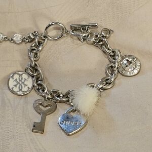 Vintage Y2K GUESS Silver Charm Bracelet Silver With Toggle Clasp